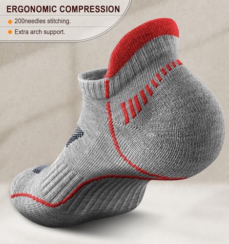 Men's Athletic Ankle Socks - 4 Pairs Cushioned Arch Support - Gray Heather
