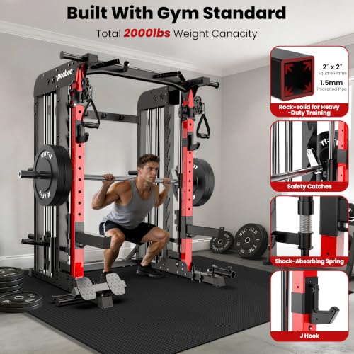 P43 Power Cage Smith Machine with 2000LB Squat Rack & LAT Pulldown