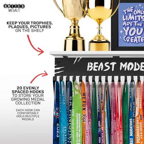 Medal Holder Display with Bamboo Shelf - 17" Beast Mode