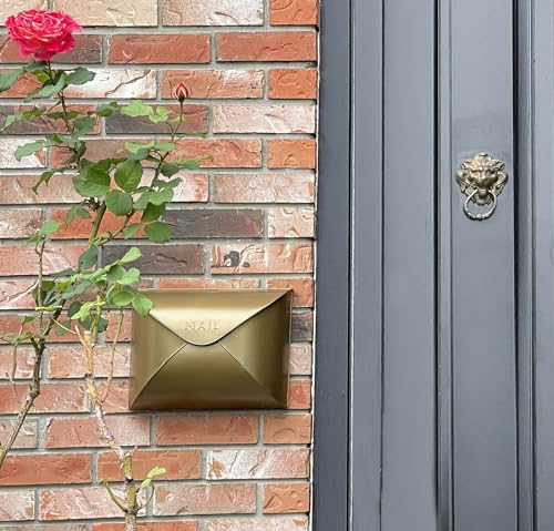 NACH Wall Mount Mailboxes for Outside, 12.5 x 5 x 10 inch Antique Brass Wall Mailboxes for Outside, Waterproof Mailboxes for Outside - Envelope Mailbox