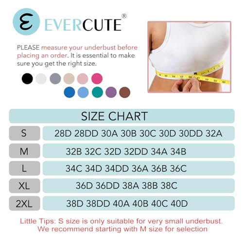 Evercute Front-Closure Padded Wireless Compression Bra, Large Black/White/Flesh 3 Pack