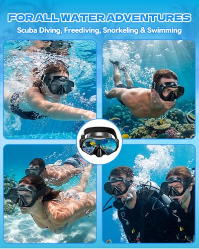 Diving Mask for Adults & Youth - Anti-Fog Snorkel Goggles, 1-Pack Black