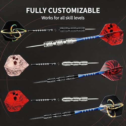 Steel Tip Darts Set - 12 Pieces 22g with Gift Box - Black & Silver