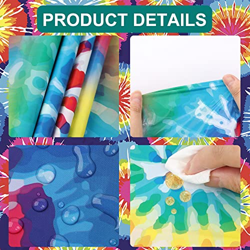 Augisteen 4-Pack Rainbow Tie-Dye Plastic Tablecloths 54x108 Inches for 60s Hippie Party