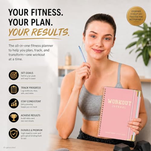 Fitness Planner Workout Journal - Pink Exercise Log Book, 6" x 8.2"