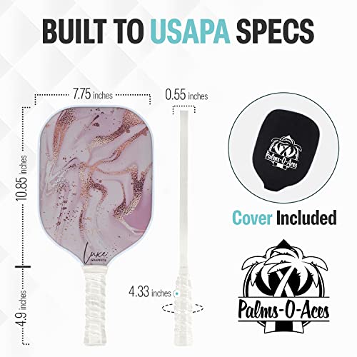 Palms-O-Aces 16mm Carbon Fiber Pickleball Paddle - USAPA Approved, Golden Pink/White