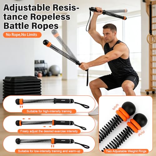 Adjustable Ropeless Battle Ropes - Portable Cordless Gym Equipment - Black