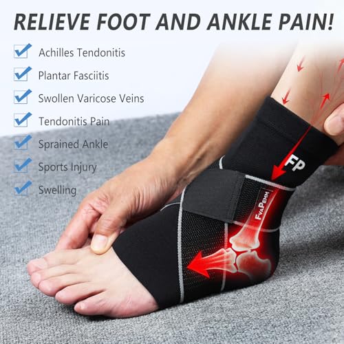 Copper Infused Ankle Compression Sleeve with Adjustable Strap - Medium, Black
