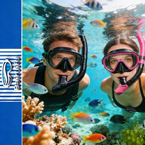 Snorkeling Gear for Adults 2-Pack - Anti-Fog & Breath-Free Dry Snorkel with Quick-Dry Bags (Black & Rose)