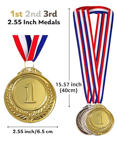 Gold Silver Bronze Award Medals with Neck Ribbons - 3 Pcs Set