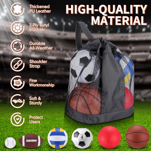 Brown Kids Multi-Sport Balls Set with Drawstring Mesh Bag - 8-in-1 Youth Sports Equipment