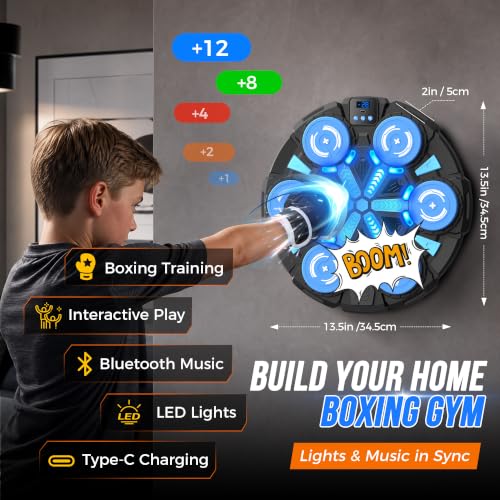 Faentwc Blue Kids & Adults Bluetooth Boxing Machine with Wall Mount - Boxing Gym Equipment for Home & Kids Gift