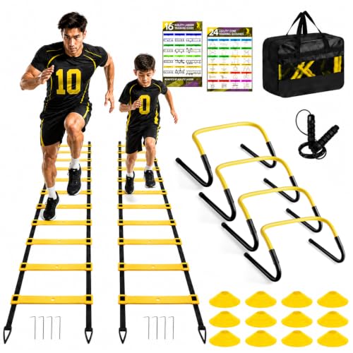 Agility Ladder Training Set - 26 ft with 12 Cones & Hurdles