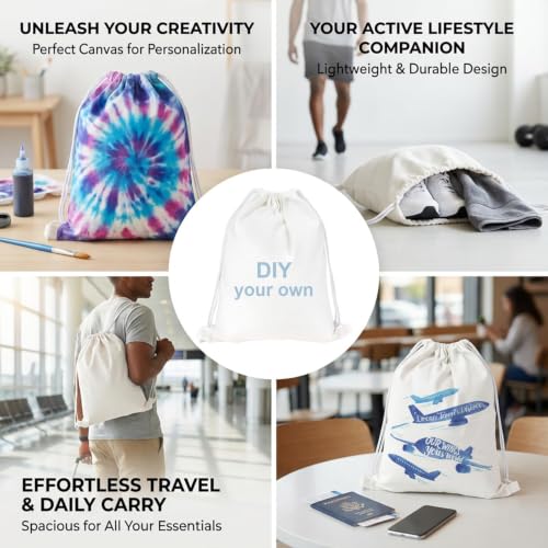 Canvas Drawstring Bags - Set of 3 Cotton Backpack for Sports