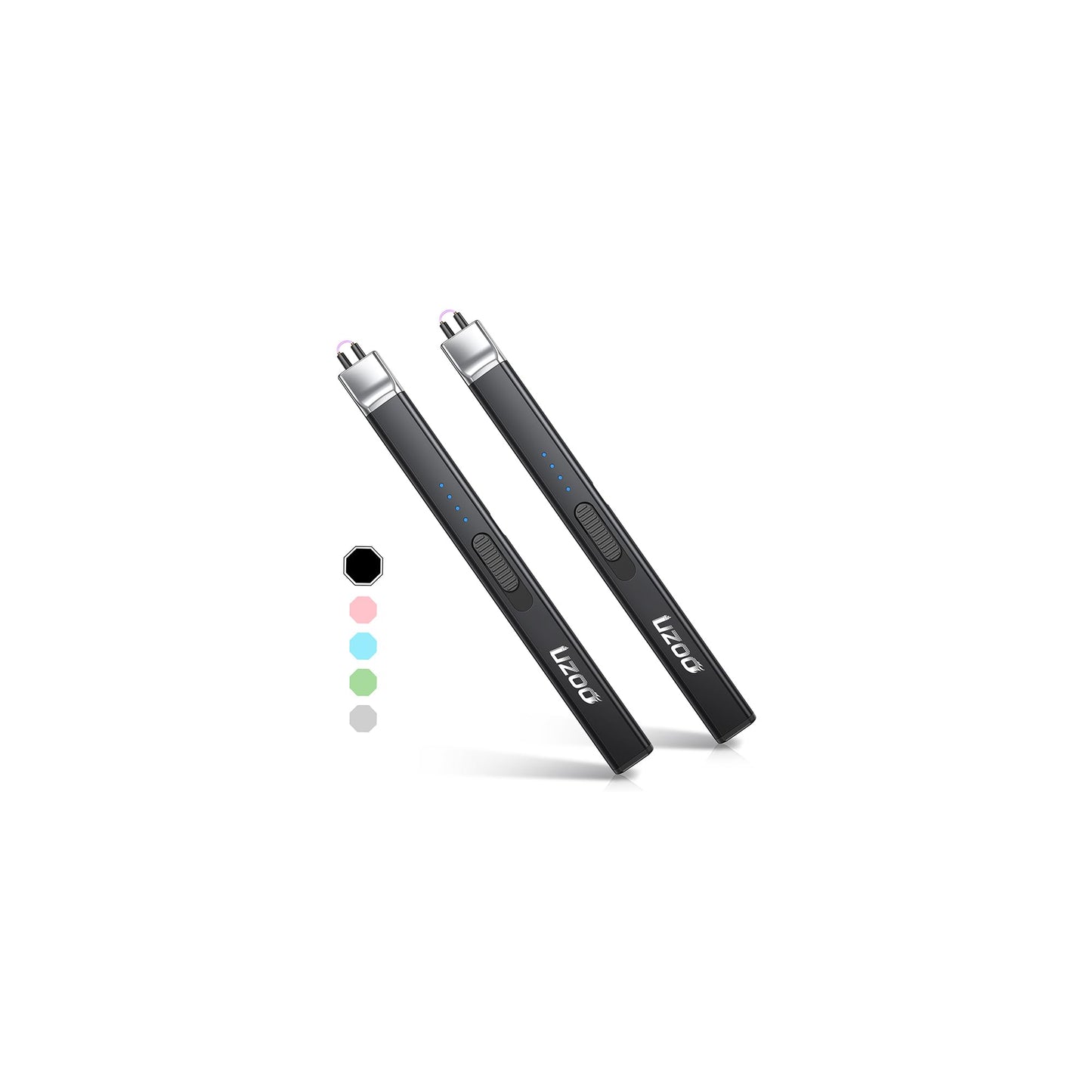 2 PCS Long Lighter, Candle Lighters Electric Lighter, Rechargeable Arc with LED Display, Lighters for Candle Aromatherapy Camping BBQ Gas Stoves-Deep Black