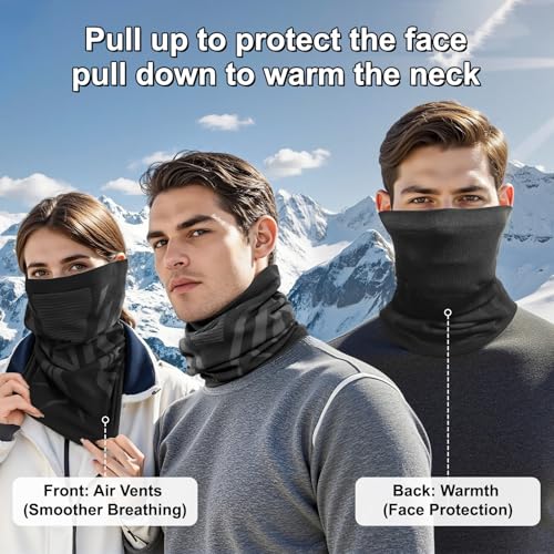 Windproof Thermal Neck Gaiter with Face Cover - Black/Grey
