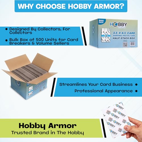 Hobby Armor 500 Pack Vibrant Cardboard Trading Card Shipping Protectors 3.5x4.5"