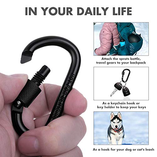 Locking Carabiner D-Ring Clips with Flat Key Rings - 3 Carabiners & 9 Keyrings