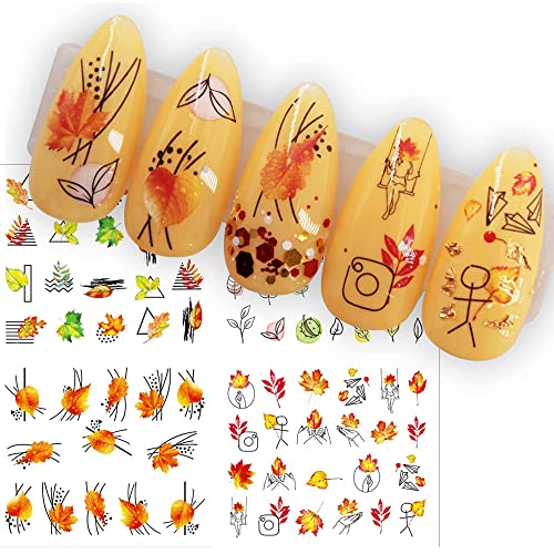 24 Sheets Fall Nail Art Stickers - Autumn Water Transfer Decals