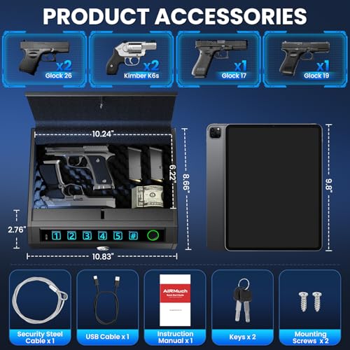 Biometric Gun Safe for 2-3 Handguns - Black Portable Lock Box