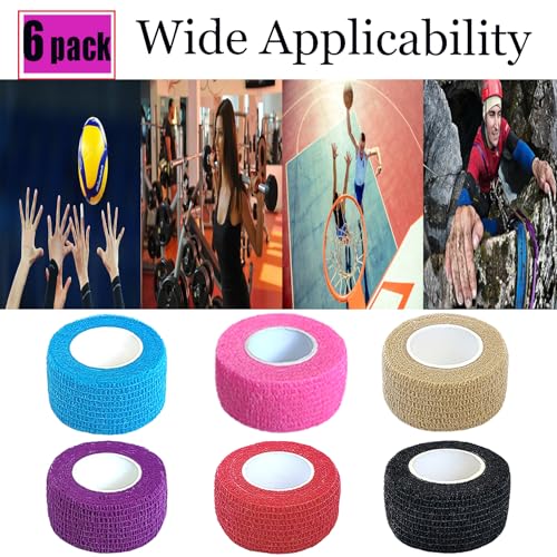 6 Pack Self-Adherent Cohesive Bandage Tape - 1 Inch Breathable Athletic Wrap