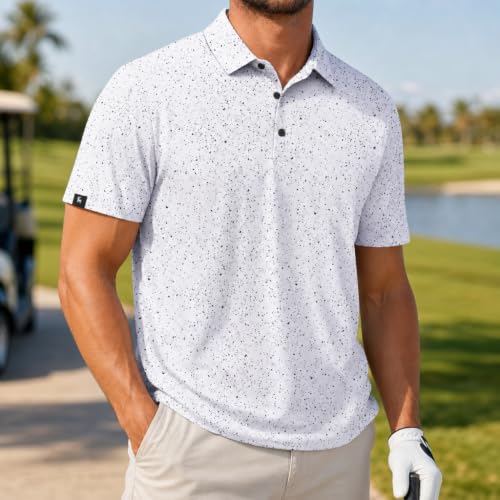 ZITY Men's Golf Polo Shirt with Black Dot Print, X-Large, Moisture-Wicking