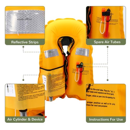 Little Doggy Grey Inflatable Life Jacket for Adults Auto-Inflate 330lbs Load