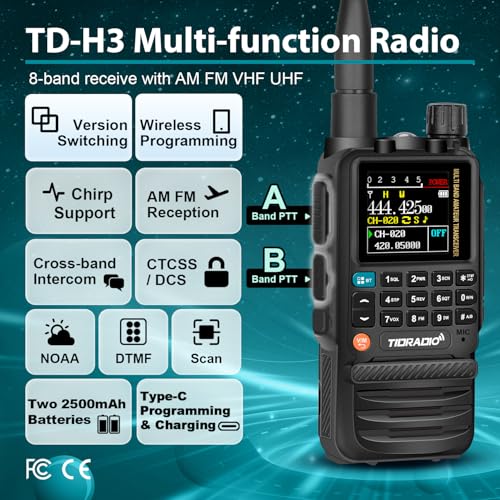TIDRADIO TD-H3 Dual-Band Ham Radio with 2x2500mAh Batteries, USB-C Charging & Wireless Programming - 1 Pack