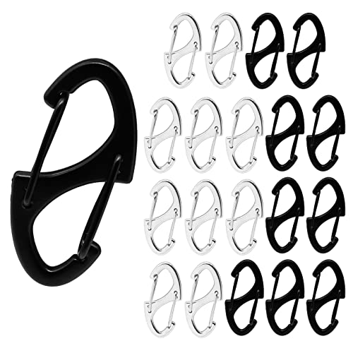 Dual Carabiner Clips - 20 Pack in Black and White