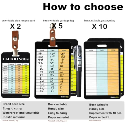 Golf Club Distance Range Cards with Holder - Back Writable