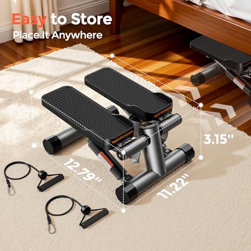 Mini Stepper with Resistance Bands - Jet Black, 350lbs Capacity