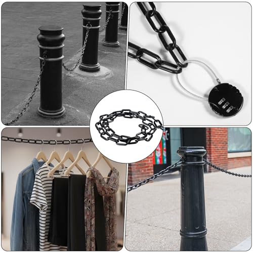 Black Plastic Chain Links, 3 Ft 6mm Plastic Chains with 5 S-Hooks, Linking Chains for Barriers, Crowd Control, Parking, Fences, Gates, Concerts, and Decoration