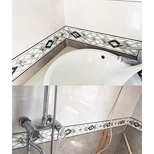 5 Meters Rhombus Grid 3D Self Adhesive Peel and Stick Waterproof Wall Border Easy to Apply 4 Inch by 16.5 Feet (Black)