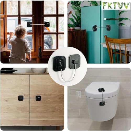 Child Safety Cabinet Locks,Drawer Locks with Combination Closet Lock,Fridge Lock,Child Proof Refrigerator Lock,Child Lock(Black 4Pcs)