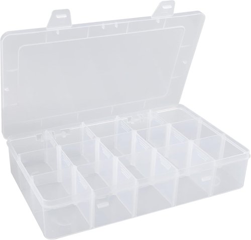 Hlotmeky Plastic Organizer Box - Clear Bead Organizer with 15 Large Grids for Snacks and Crafts