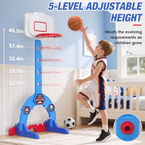 3-in-1 Kids Sports Activity Center with Basketball Hoop, Soccer Goal & Golf Game - Adjustable Height