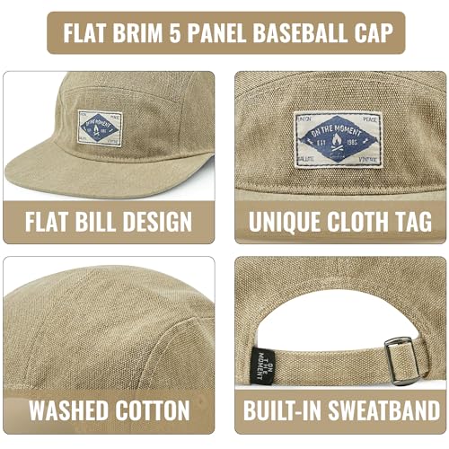 Croogo 5 Panel Flat Brim Baseball Cap Unisex Vintage Streetwear Khaki One Size