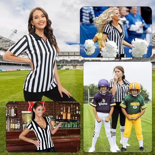 Womens Striped Referee Shirt - Black White, Medium
