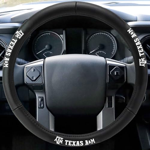 Genuine Leather Steering Wheel Cover - Black 15" - Texas A&M University