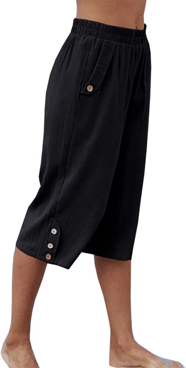 Veatzaer Women's Capri Harem Pants - Elastic Waist, Casual Loose Fit with Pockets | S-XXL