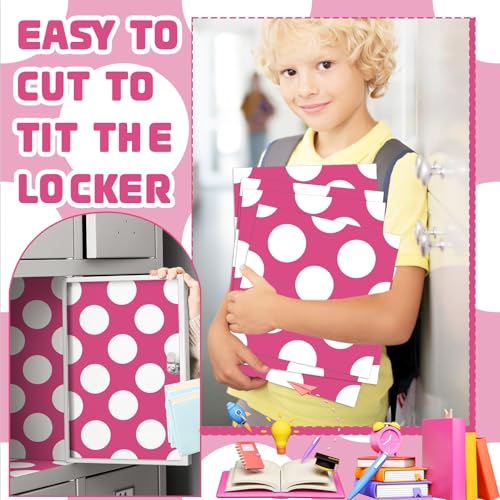 6 Pcs Pink Polka Dot Locker Magnetic Wallpaper 12" x 12" Locker Accessories Wall Magnetic Sticker for School Supplies Locker Accessories School Locker Decorations for Girls Back to School Stuff Gift