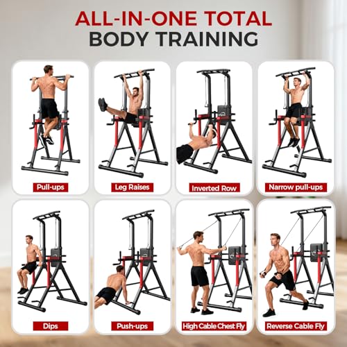 Power Tower Pull Up Bar - Free Standing Dip Station Set - 400LBS