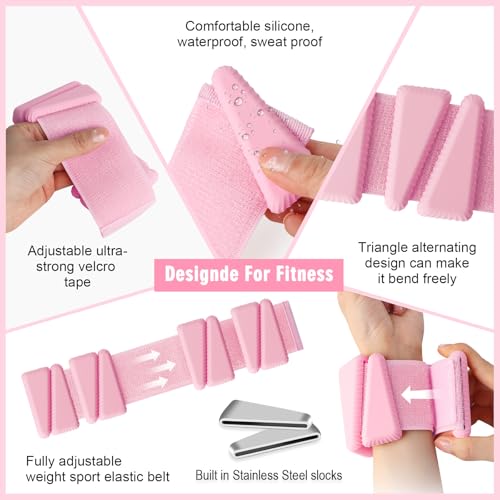 Pink Adjustable Wrist & Ankle Weights Set for Women - Weighted Bangles for Fitness & Exercise