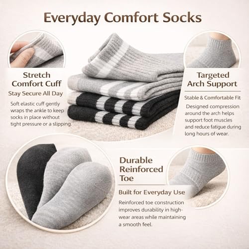 Women's Striped Cotton Crew Socks - Comfortable Athletic Socks, 4 Pairs