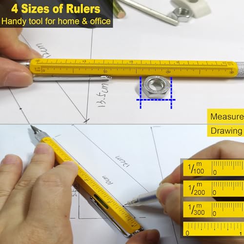 6 in 1 Multitool Pen Set - Yellow, Ruler & Screwdriver