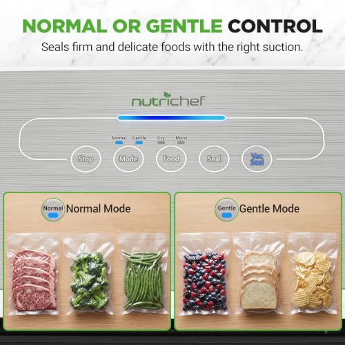 NutriChef Silver Automatic Vacuum Food Sealer with Starter Kit, Compact & Easy to Use