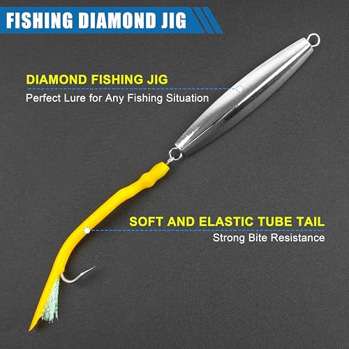 Diamond Jig Saltwater Fishing Lure with Tube Tail - 1 oz Yellow