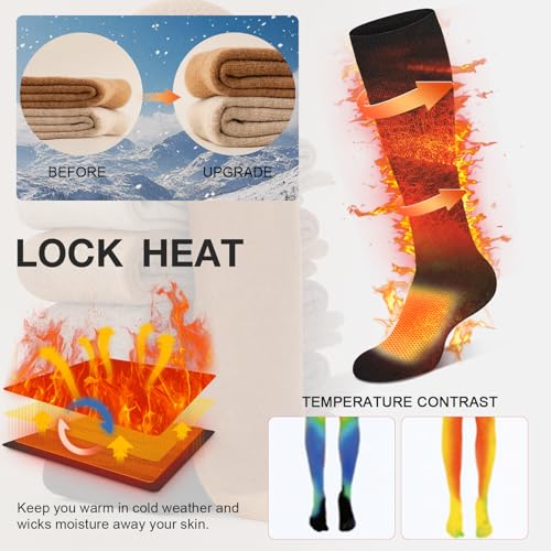 Women's Thermal Knee High Socks - Thick Cotton Hiking Boot Socks, One Size, Black/Brown