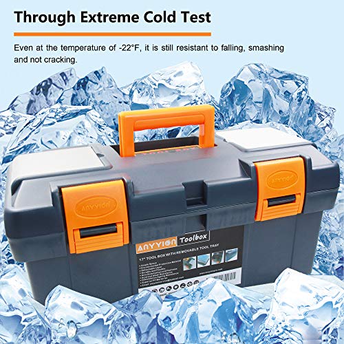 Anyyion 16.5-inch Tool Box with Removable Tray, Small Parts Box On The Lid is Removable, Tray Can be Removed and Combined at Will (Internal Dimensions 15.2x6.89x6.1 inch)