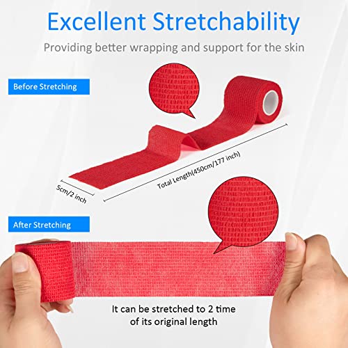 Self Adhesive Bandage Wrap 2 Inch - Elastic Cohesive Tape Red